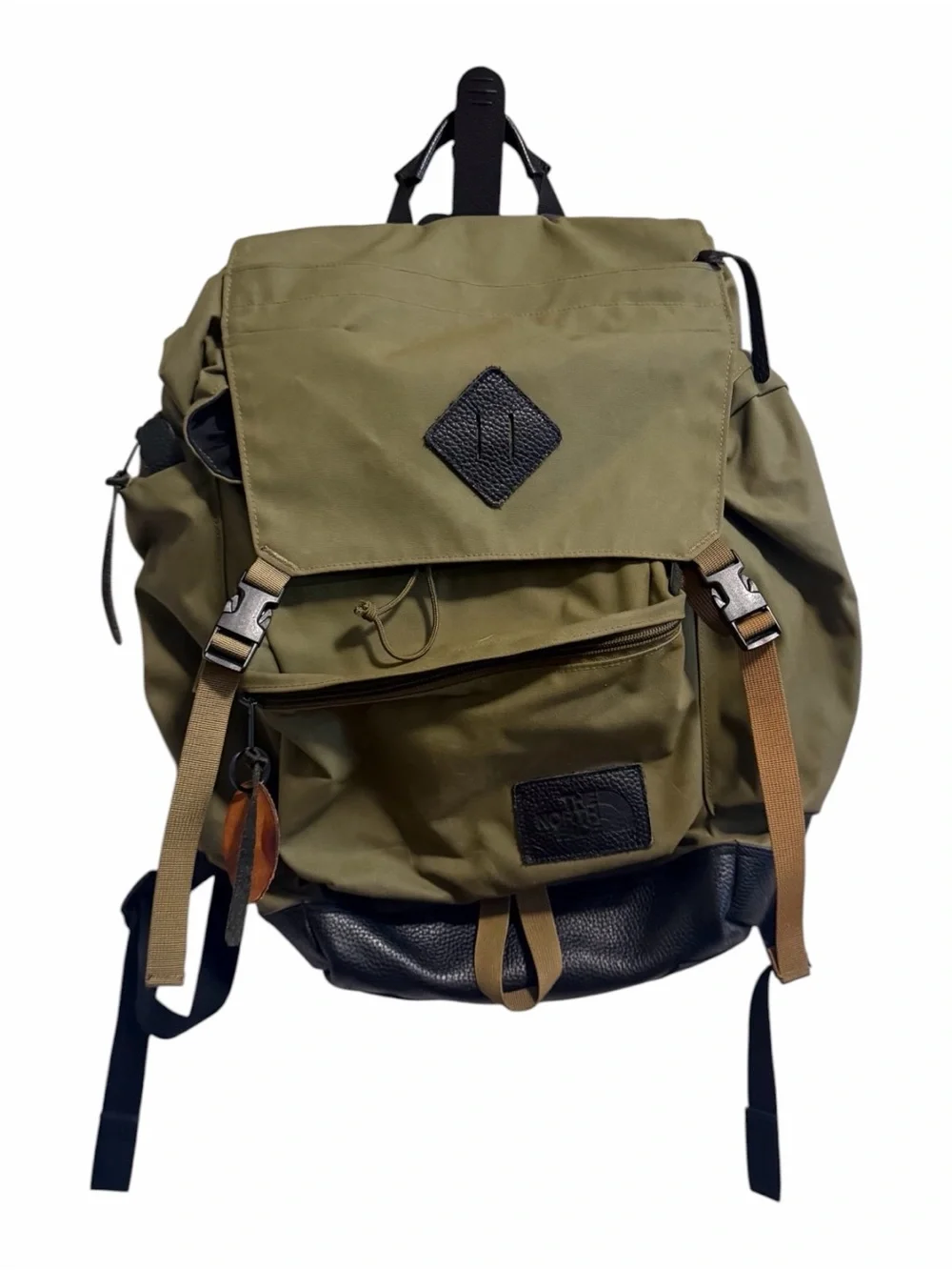 Rare The North Face Olive Green Leather  Rucksack Backpack